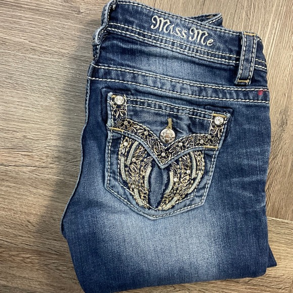 Miss Me Girls Boot Cut Jeans 14 Blue Denim Embellished Pockets Y2K Bling Western - Picture 3 of 8